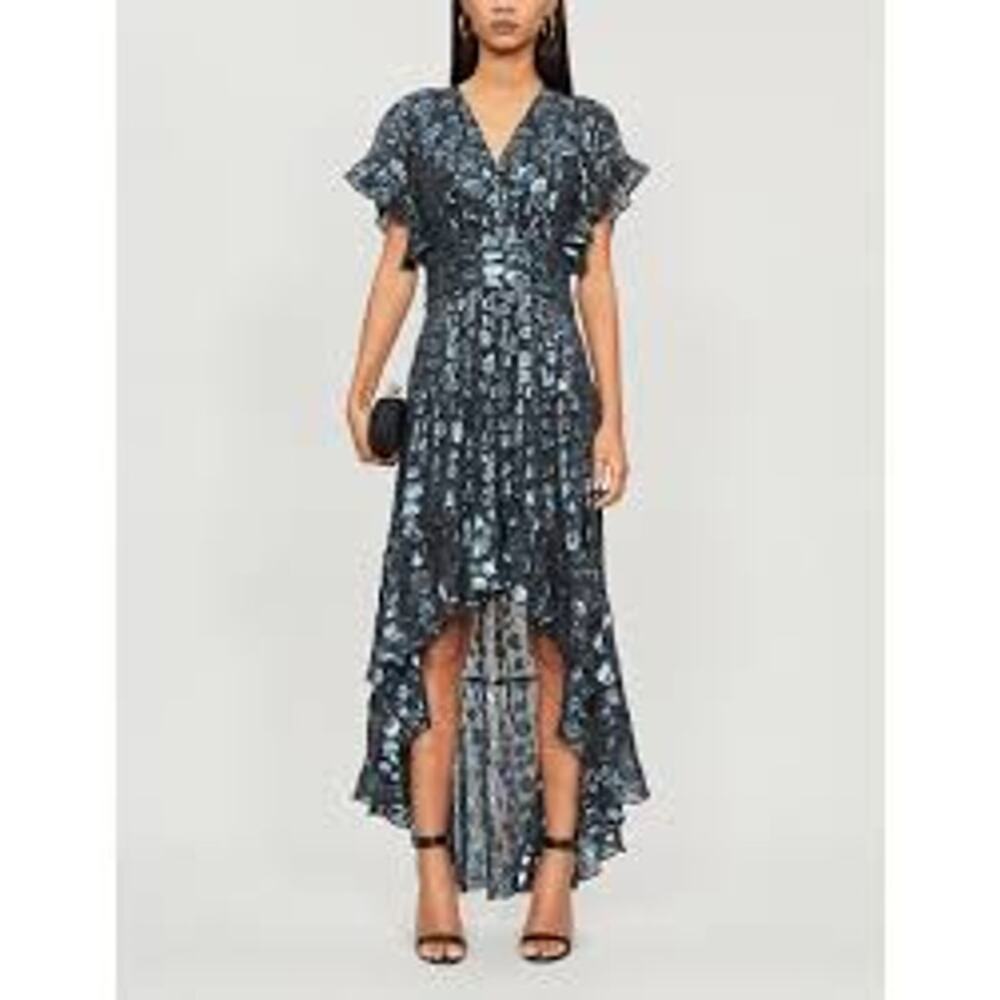 Ba&sh Grace Metallic High/Low Dress in Blue/Black (Size US 4)